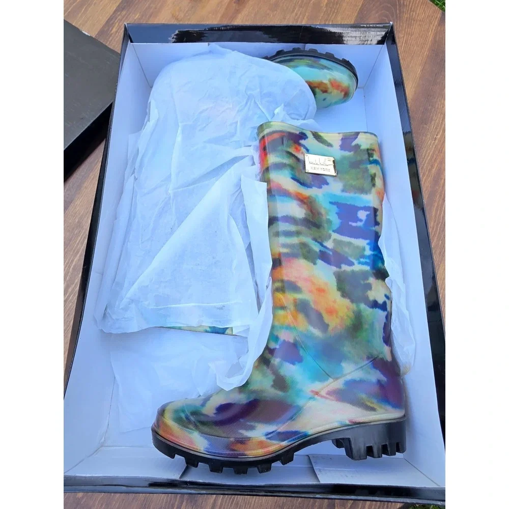 Nicole Miller New York Rainyday Abstract Animal Print Rain Boots Multi Womens 5